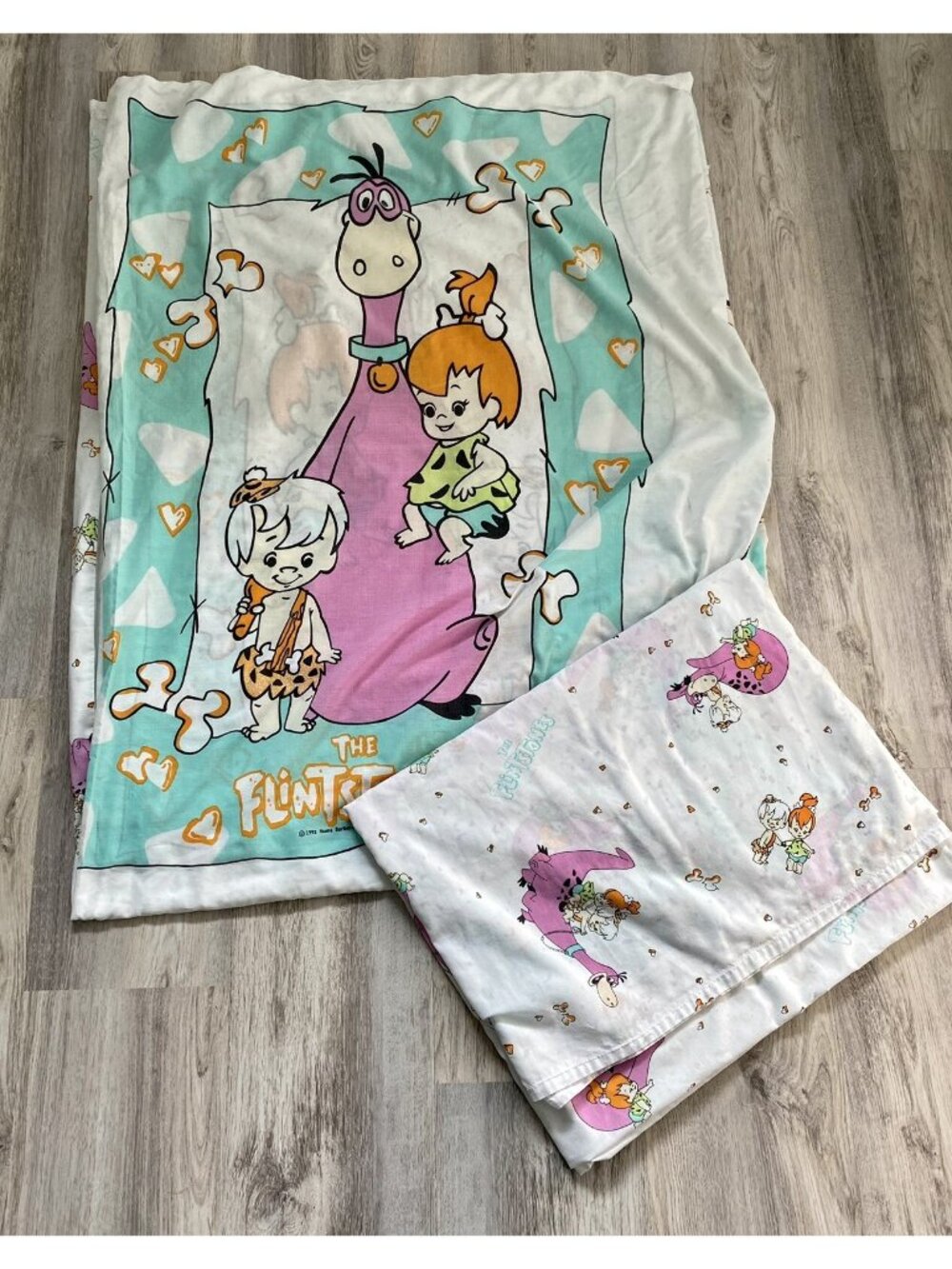 The Flintstones Single Duvet Cover & Twin Flat Sheet Vintage Retro 1992 Fabric